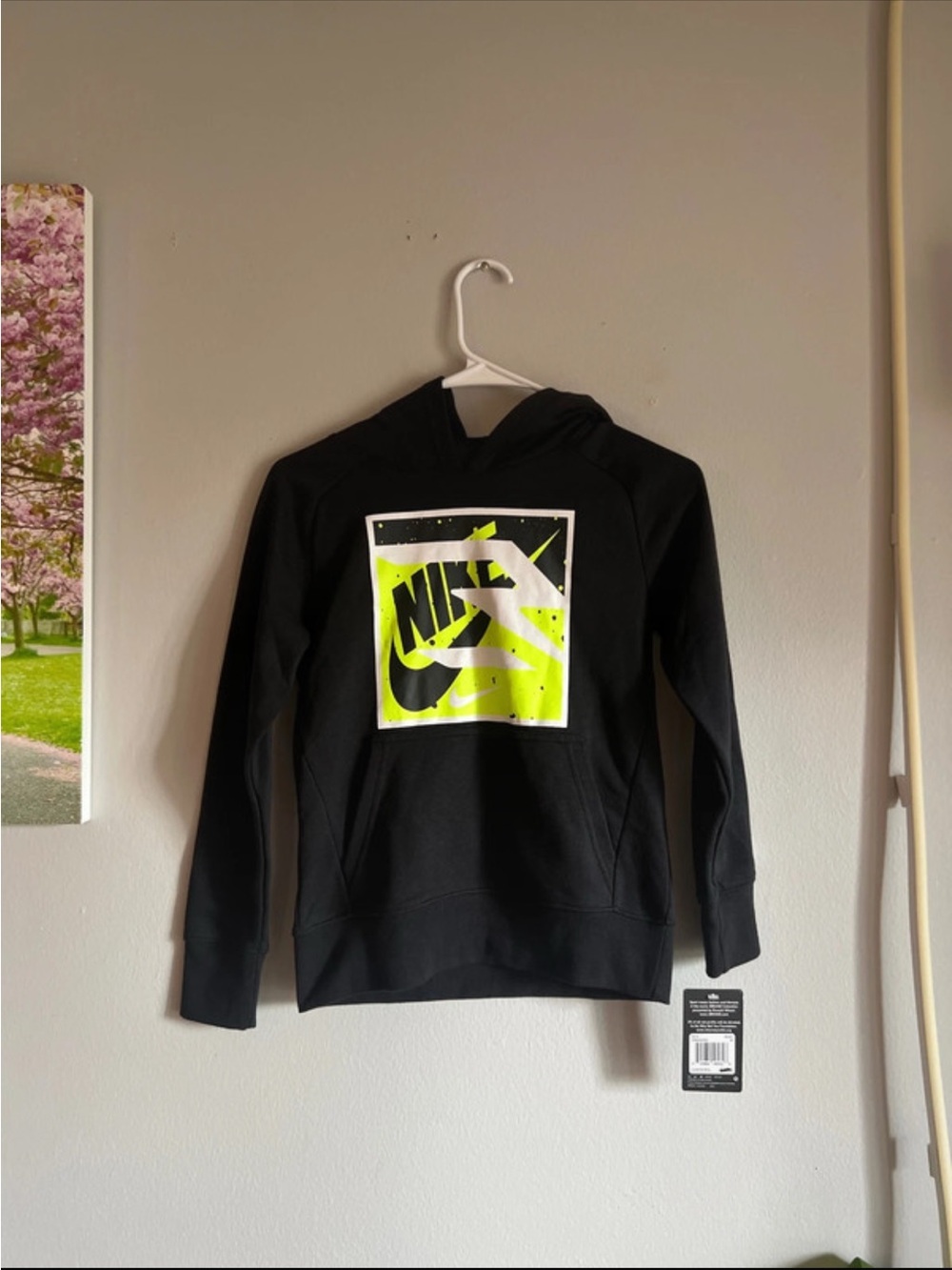 Nike Black Hoodie with Neon Yellow Graphic